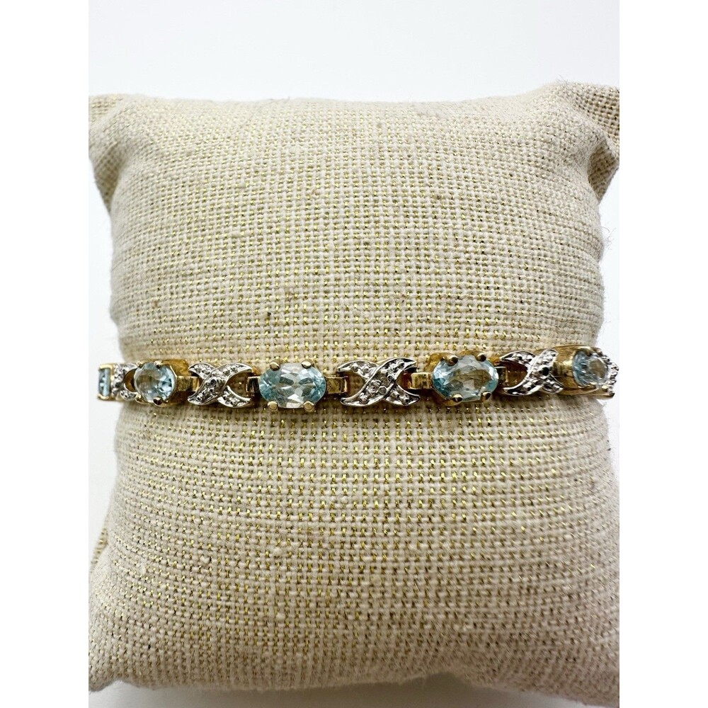 Ross Simons 925 Sterling Silver Blue Topaz Diamond Tennis Bracelet 7
